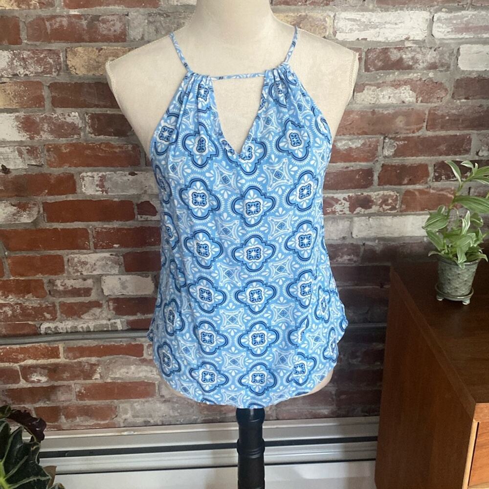 All for Color Blue and White Tank Top Blouse Size XS NWT